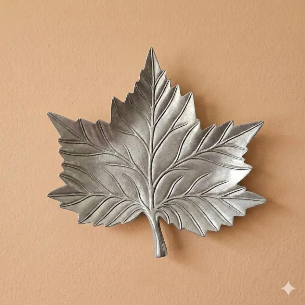 Vintage Silver Maple Leaf Cast Aluminum Tray – Botanical Catchall Dish